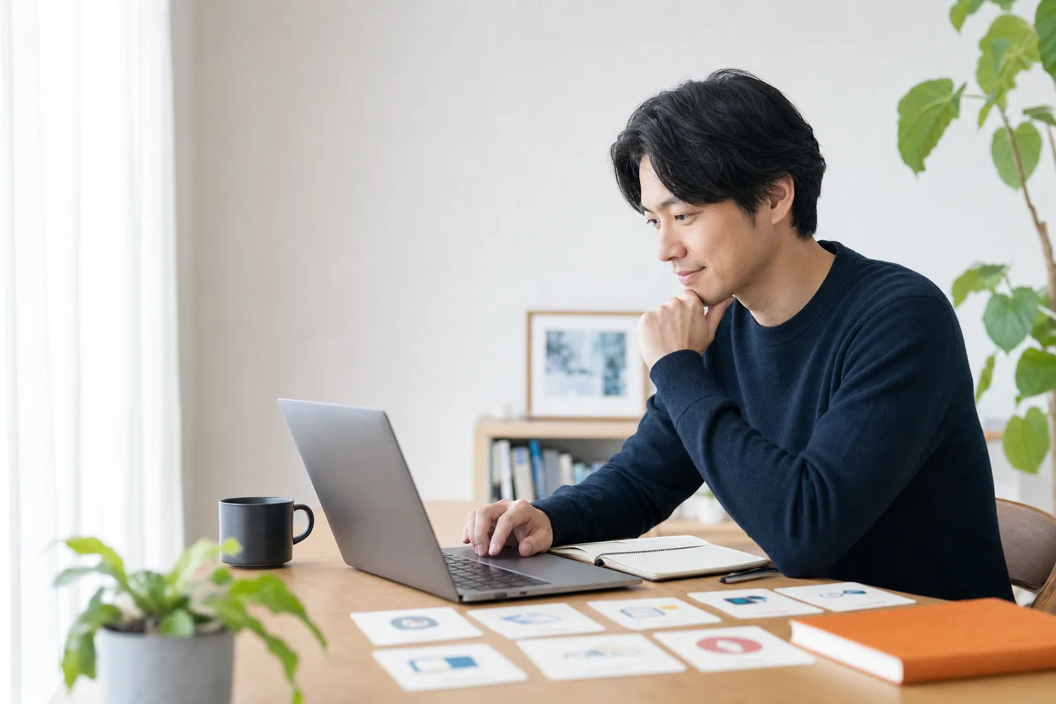 自宅の机でAI副業の選択肢を検討する男性
